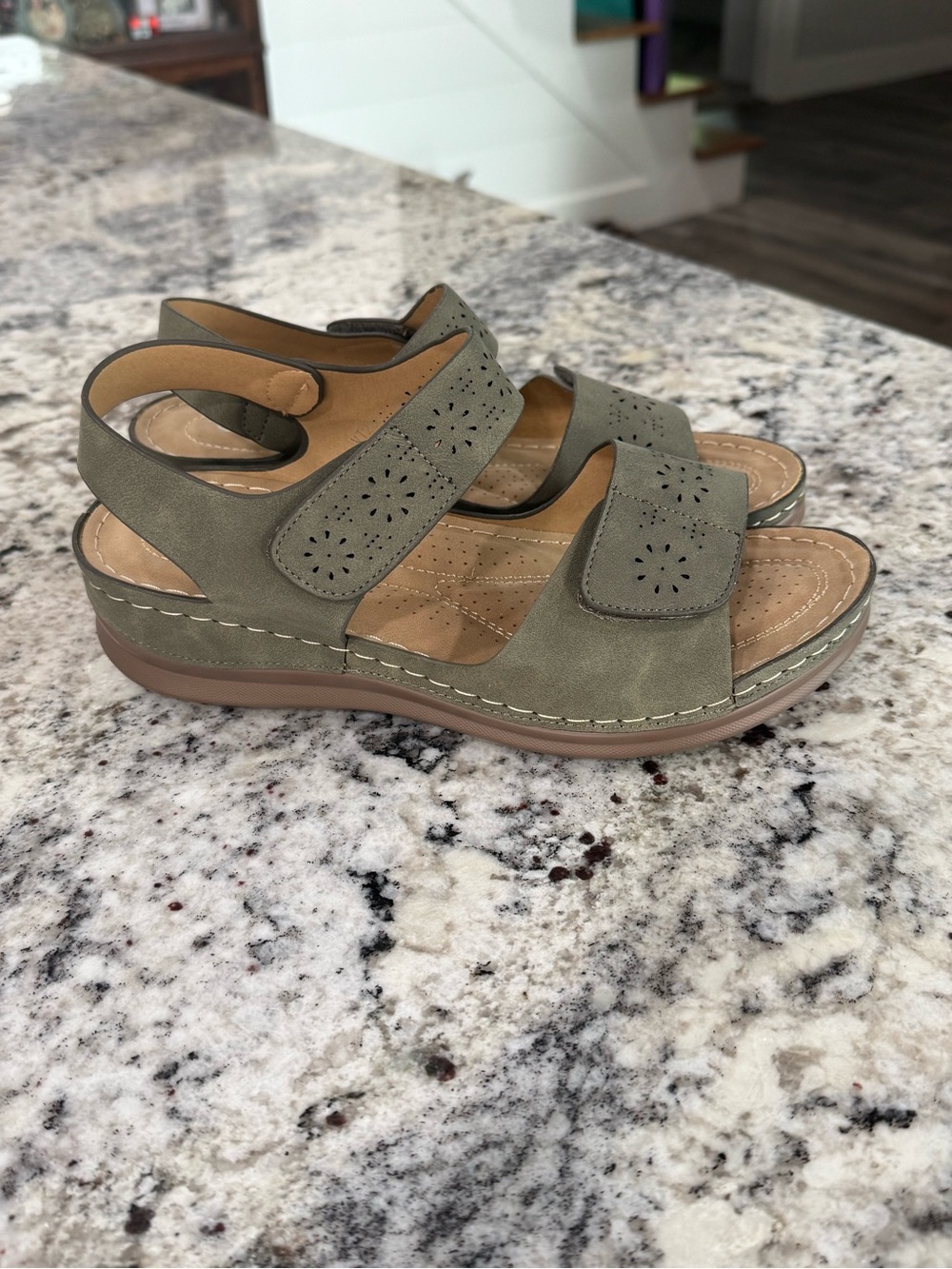 Women's Olive Green Adjustable Velcro Comfort Sandals